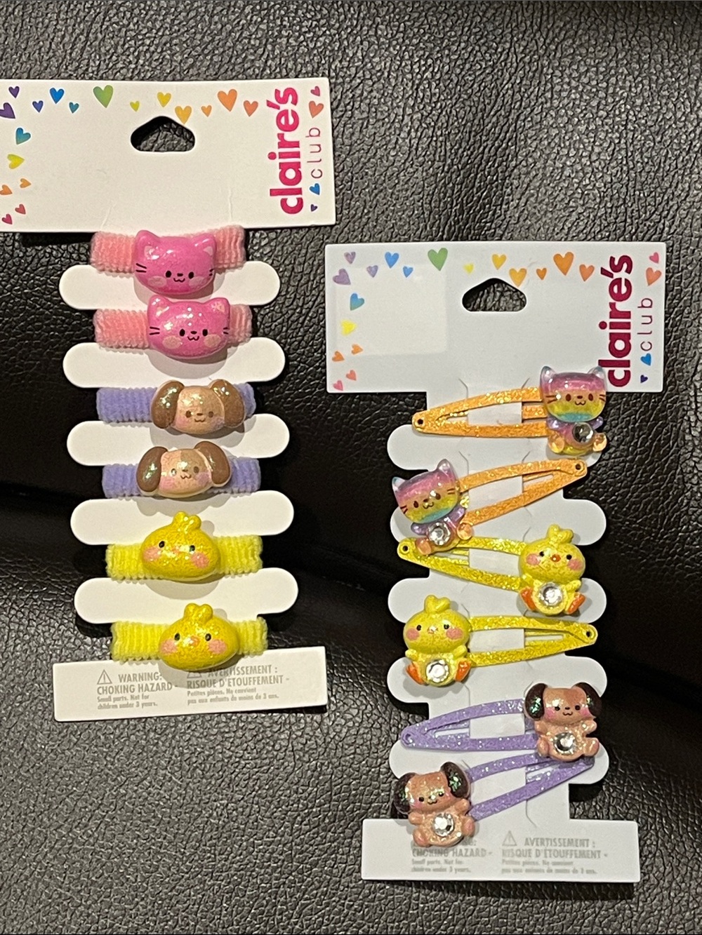 Claire’s Club Kitty Cat Dog & Chick Hair Bundle Clips & Elastics| 2 Sets NWT